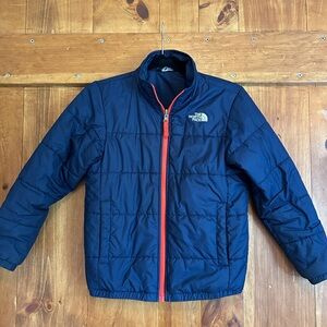 Boys~ The North Face  “Garçons”, pockets, navy with red zip front Size 10/12